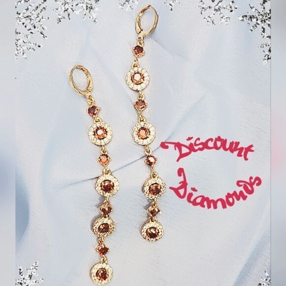 Natural Red Mystic Topaz 18K Gold Long Dangle Earrings - Picture 3 of 9